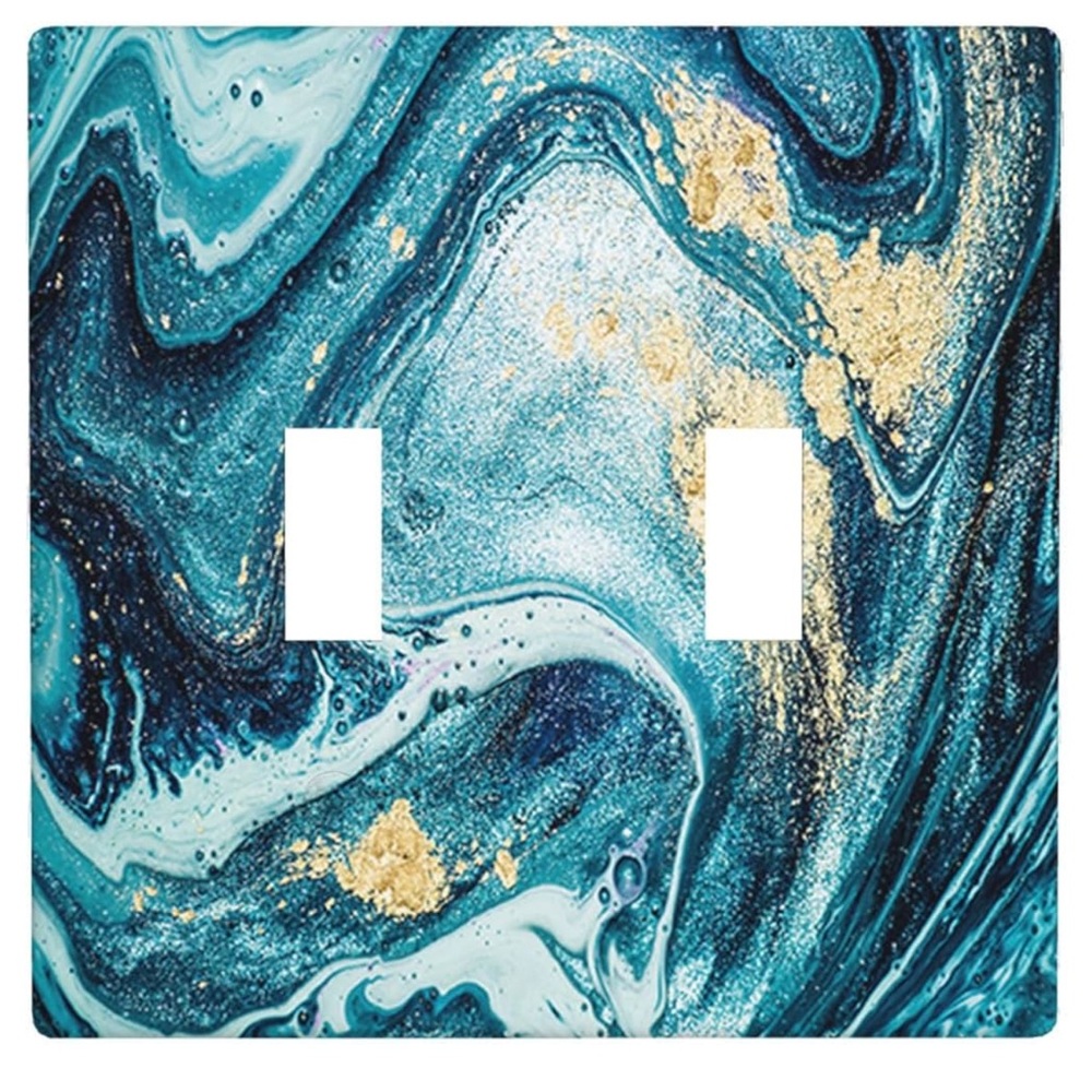 NWT Blue Ocean Marble Double Toggle Light Switch Plate Ocean Art Waves Sea Cover